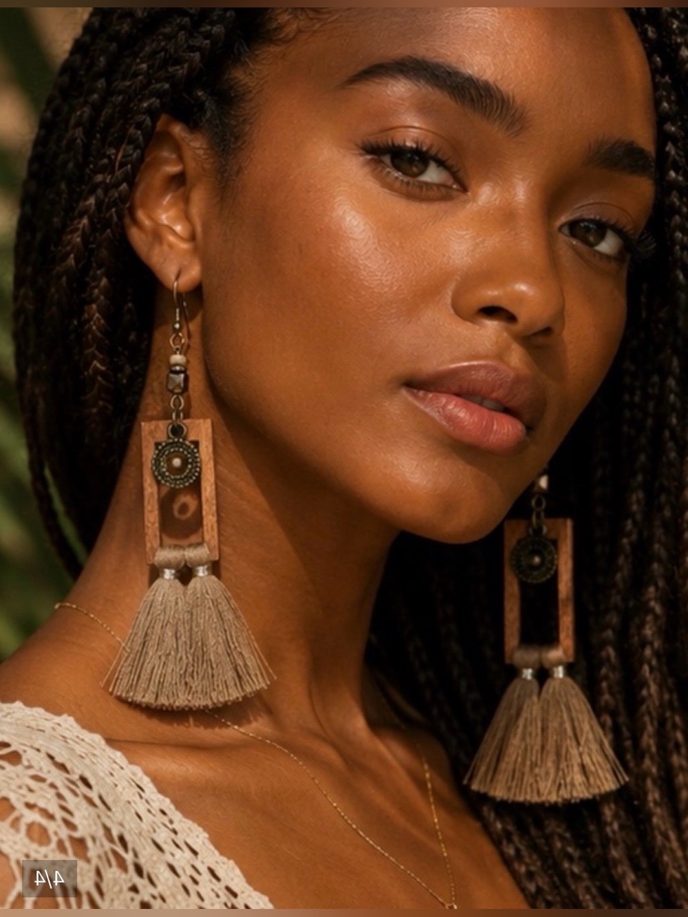 Boho Wooden Tassel Statement Earrings | Artisan Bronze Dangle Earrings